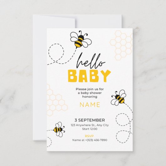 bonjour bébé, invitation à une baby shower jolie a (Devant)