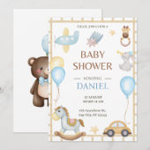 Bonjour bébé | Invitation Baby shower de jouets Wh (Devant / Derrière)