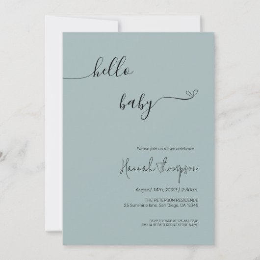 Bonjour bébé, invitation minimaliste Baby shower (Devant)