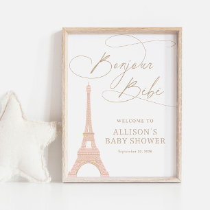 Bonjour Bebe Parijs Frans Baby shower Welkom Teken Poster