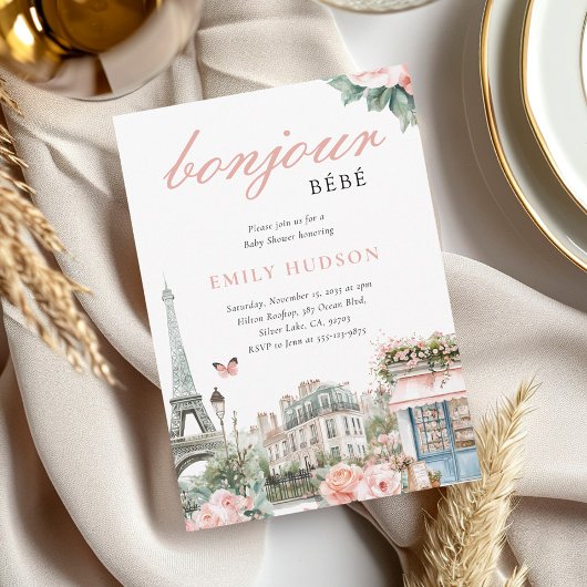 Bonjour Bébé Paris Baby shower français Invitation