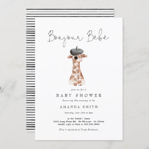 Bonjour Bebe Paris Baby shower Franse Giraffe Kaart
