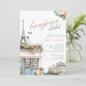 Bonjour Bebe Paris Café Baby shower Invitation (Debout devant)