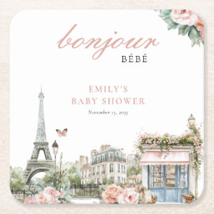 Bonjour Bébé Paris Frans Baby shower Vierkante Kartonnen Onderzetter
