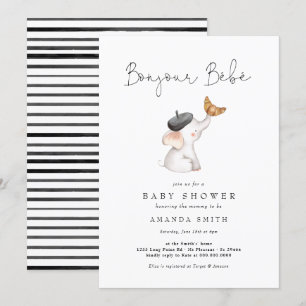 Bonjour Bebe Paris Frans olifant Baby shower Inv Kaart