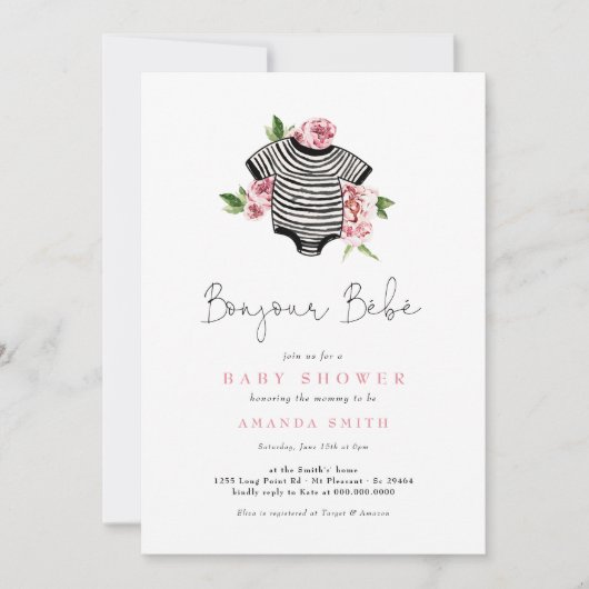 Bonjour Bebe Paris Franse Roze Bloemen Baby shower Kaart (Voorkant)