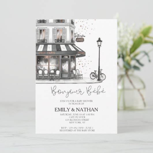 Bonjour Bebe Parisian café pink eiffel tower girls Kaart (Staand voorkant)