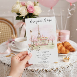 Bonjour Bebe Parisian café pink eiffel tower girls Kaart