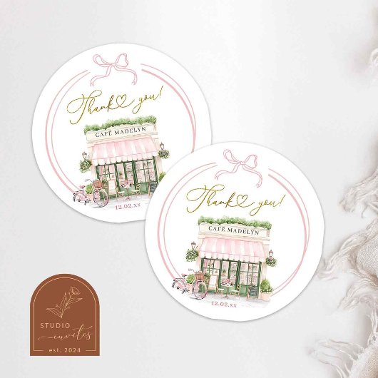 Bonjour bébé Pink Café parisien Merci Stickers