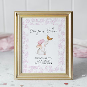 Bonjour Bebe Pink French Girl Welcome Baby shower Poster
