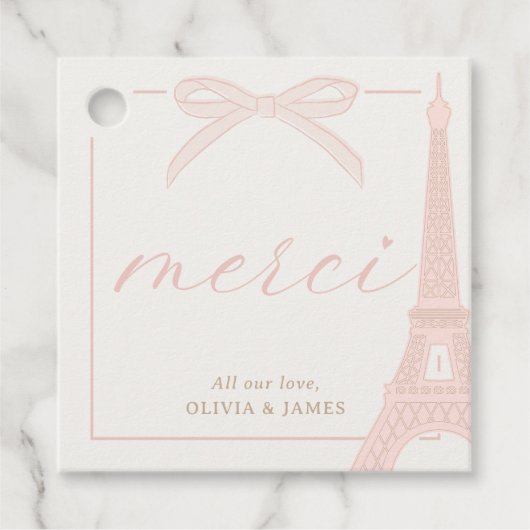 Bonjour Bébé Pink Paris Eiffel Baby shower Bedankjes Labels (Voorkant)