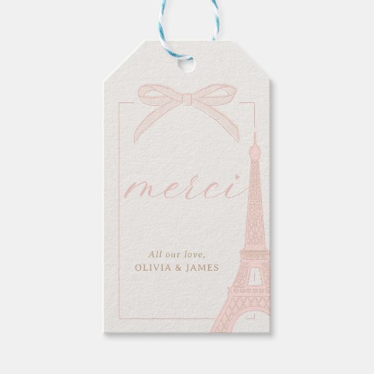 Bonjour Bébé Pink Paris Eiffel Baby Shower Favor Cadeaulabel (Voorkant)