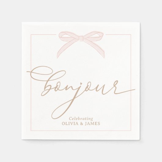 Bonjour Bébé Pink Paris Eiffel Tower Baby Shower Servet (Voorkant)