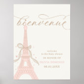 Bonjour Bébé Pink Paris Eiffel Tower Welcome Sign Poster (Voorkant)