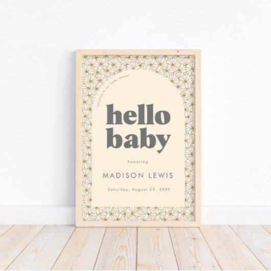 Bonjour bébé Retro Boho Daisy Welcome Poster