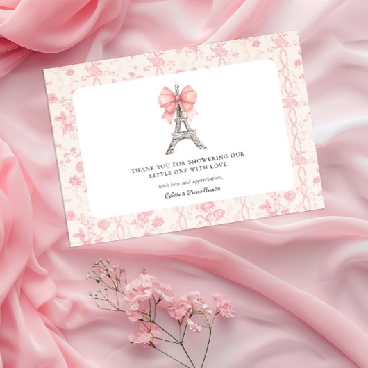 Bonjour Bebe Romantique Rose Carte de remerciement