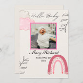 Bonjour bébé rose arc-en-ciel et faire-part de nai (Devant / Derrière)