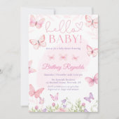 Bonjour Bébé rose papillon Baby shower Invitation (Devant)