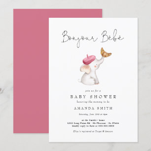Bonjour Bebe Roze Franse olifant Baby shower Kaart