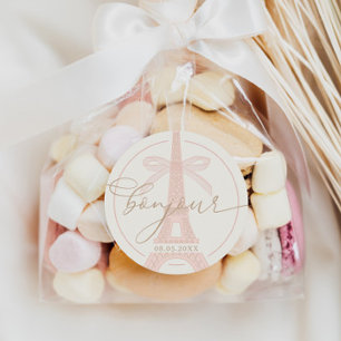 Bonjour Bébé Roze Parijs Eiffeltoren Baby Shower Ronde Sticker