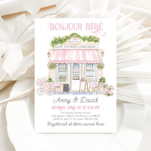 Bonjour Bebe Roze Parijse Cafe Baby Meisje Douche Kaart