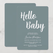 Bonjour bébé Rustic Blue Baby shower Invitation (Devant / Derrière)