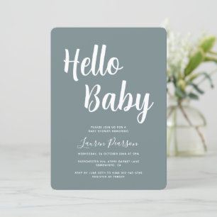 Bonjour bébé Rustic Blue Baby shower Invitation