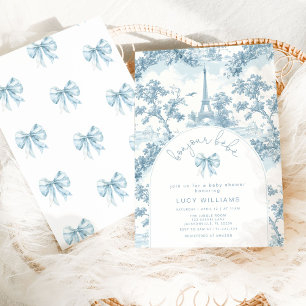 Bonjour Bebe Toile Blue Bow Frans Baby shower Kaart
