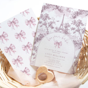 Bonjour Bebe Toile Pink Bow Frans Baby shower Kaart