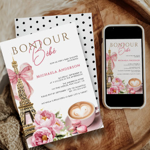 Bonjour Bébé Waterverf Coquette Bow Baby shower Kaart