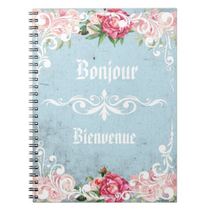 Bonjour Bienvenue Romantisch fraaie  Rozen Notitieboek