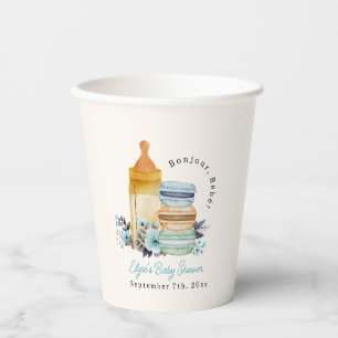 Bonjour Blauwe Macarons & Melk Jongens Baby Shower Papieren Bekers