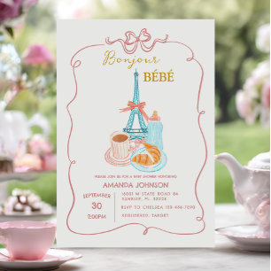 Bonjour Cafe Roze Coquette Baby shower Kaart