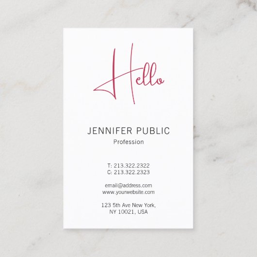 Bonjour Carte de visite Élégant Moderne Vertical (Dos)