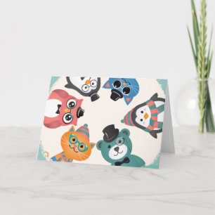 Bonjour ! Carte de voeux Cercle Animal Friends