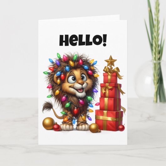 "Bonjour !" Carte de voeux Vacances Lion Blanc (Devant)