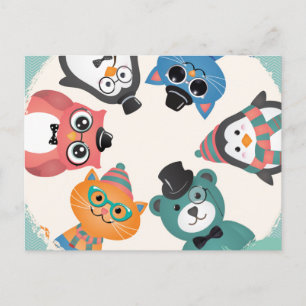 Bonjour ! Carte postale Cercle Animal Friends