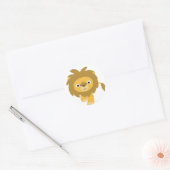 Bonjour ! Cartoon Lion autocollant rond (Enveloppe)