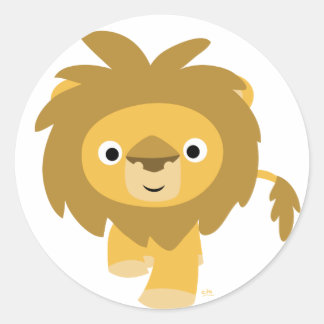 Bonjour ! Cartoon Lion autocollant rond