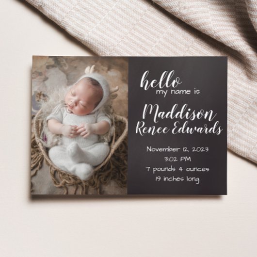Bonjour Chalkboard faire-part de naissance avec ph