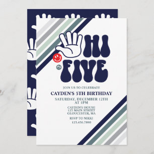 Bonjour cinq rayures rétro anniversaire Invitation
