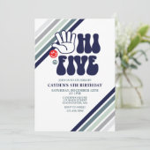 Bonjour cinq rayures rétro anniversaire Invitation (Debout devant)