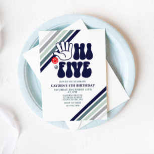 Bonjour cinq rayures rétro anniversaire Invitation