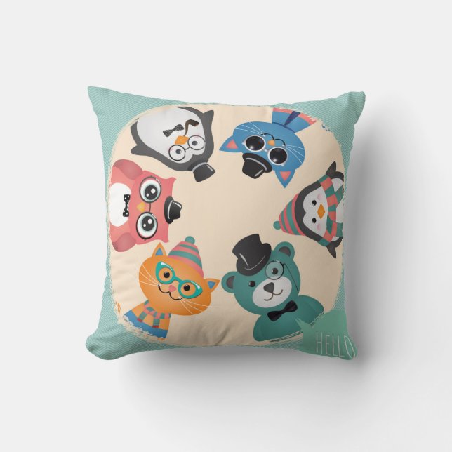 Bonjour ! Coussin Cercle d'amis animaux (Recto)