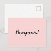 Bonjour Cream Ivory Modern Script Design Briefkaart (Voorkant / Achterkant)