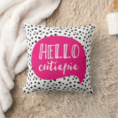 Bonjour Cutiepie rose pois noir pois coussin spott (Couverture)