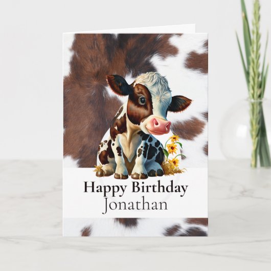 BONJOUR D'ANNIVERSAIRE BROWN VACHE CACHER CARTE GA (Devant)
