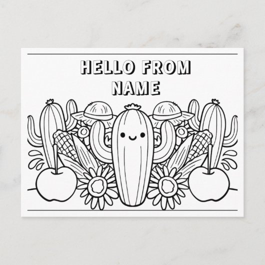 Bonjour de [Nom] - Carte postale à colorier pour e (Devant)