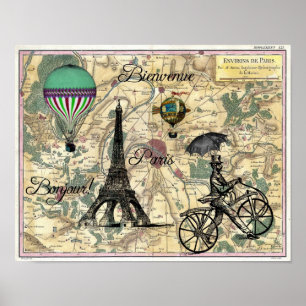 Bonjour de Paris Map Art Print