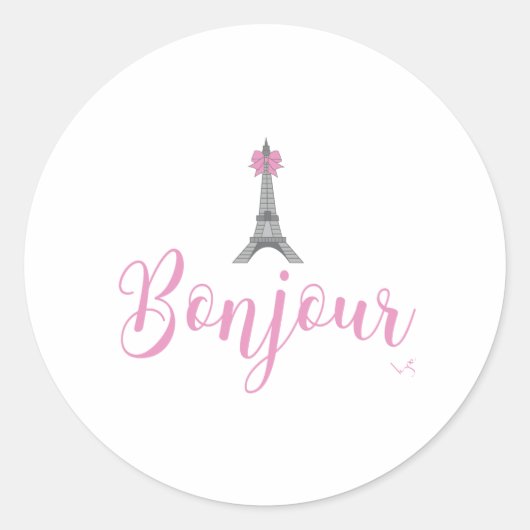 Bonjour-Eiffel Tower Bow Unieke Ronde Sticker (Voorkant)